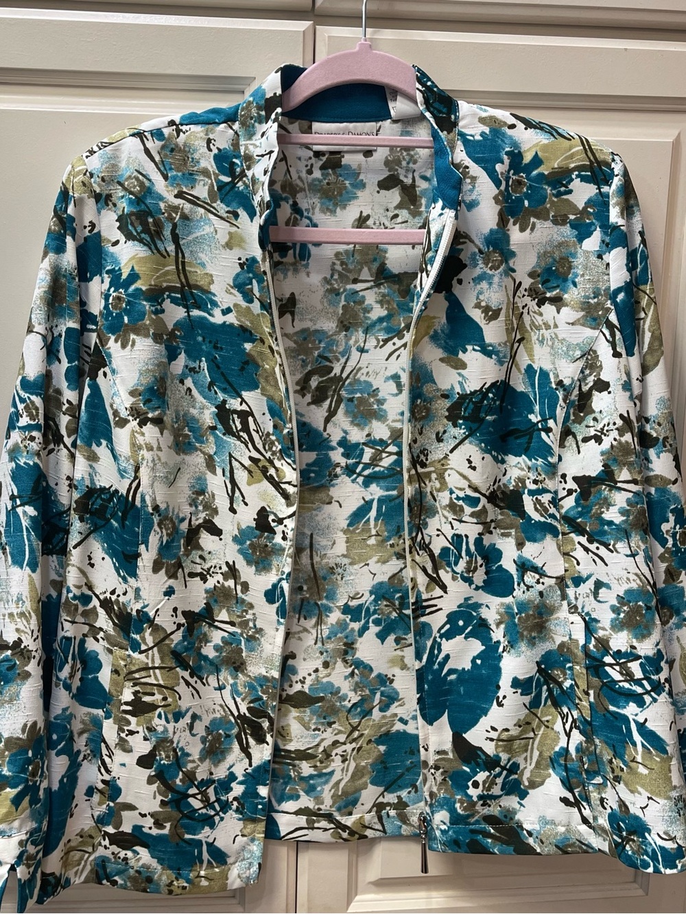 Draper's & Damon's Petites Floral Zip-Up Jacket Teal Blue Green PM